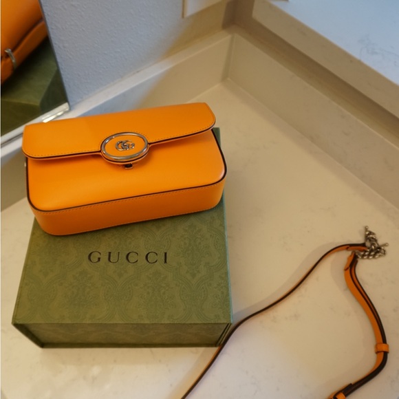 GUCCI PETITE GG MINI SHOULDER BAG, ORANGE - Picture 5 of 6